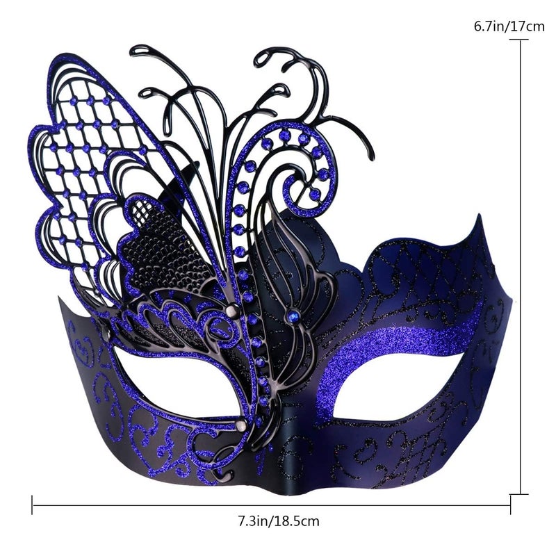 Coddsmz Mysterious Venetian Butterfly Lady Masquerade Halloween Party Mask (Black&blue) - Image 3